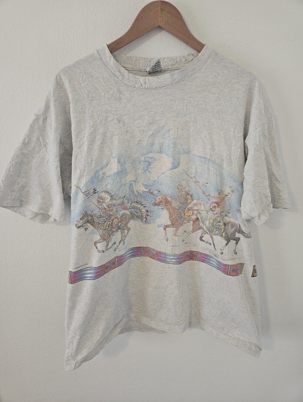 Vintage 90s Eagles Native American Wrap Around T Shirt Cal Cru Mens XL